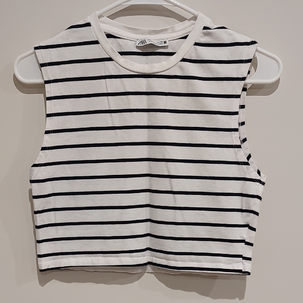Zara Black and White Striped Crop Top, Party, Athleisure, Cozy, Simple,  Street